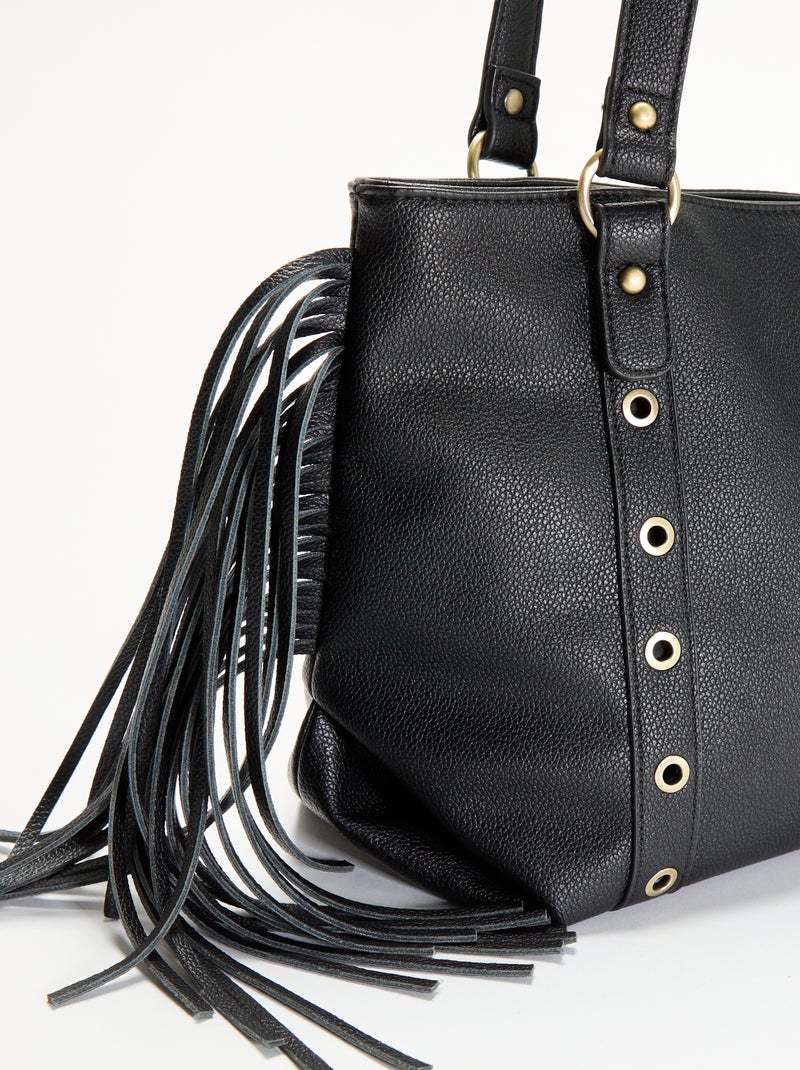 Borsa hobo con frange in similpelle Nero - Kiabi