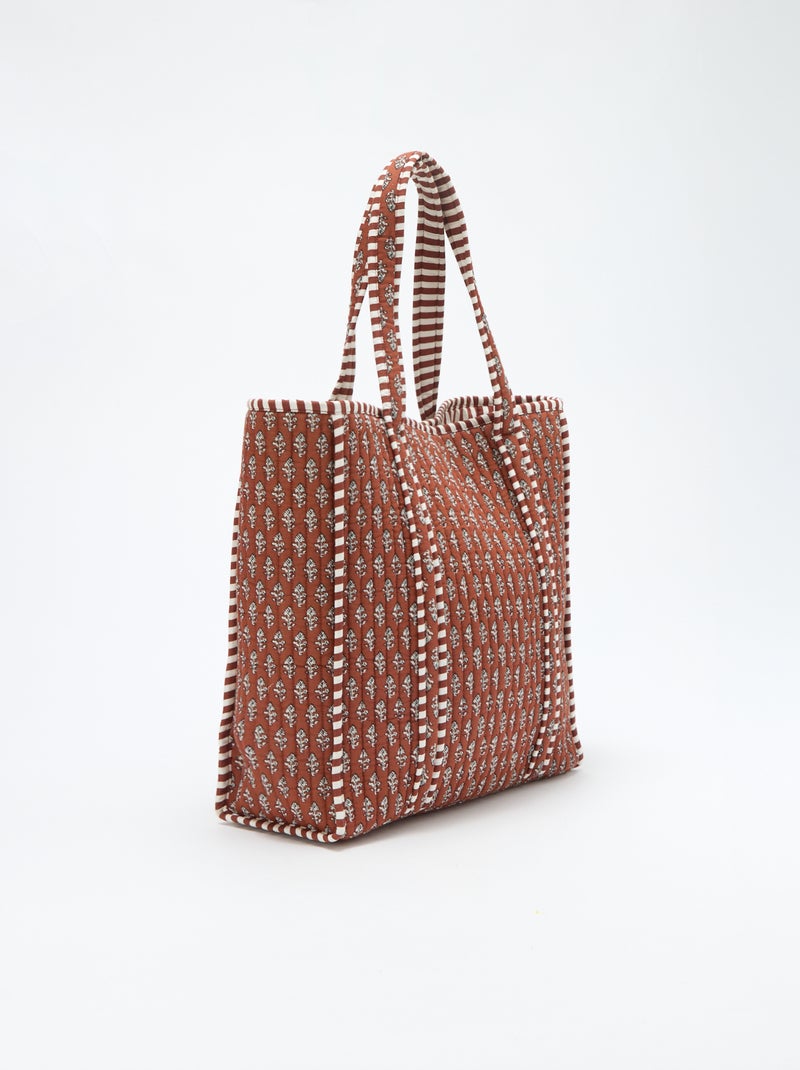 Borsa shopper trapuntata con motivo indiano Beige - Kiabi