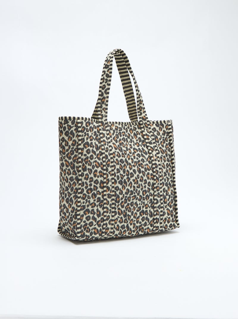 Borsa shopper trapuntata con motivo leopardato Marrone - Kiabi