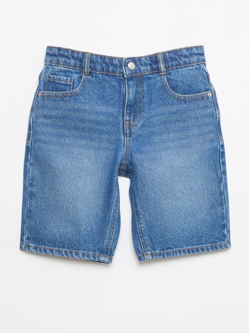 Boy's Cotton Stretch Slim Fit Denim Bermuda Shorts - Kiabi Boy's Cotton Stretch Slim Fit Denim Bermuda Shorts - Kiabi