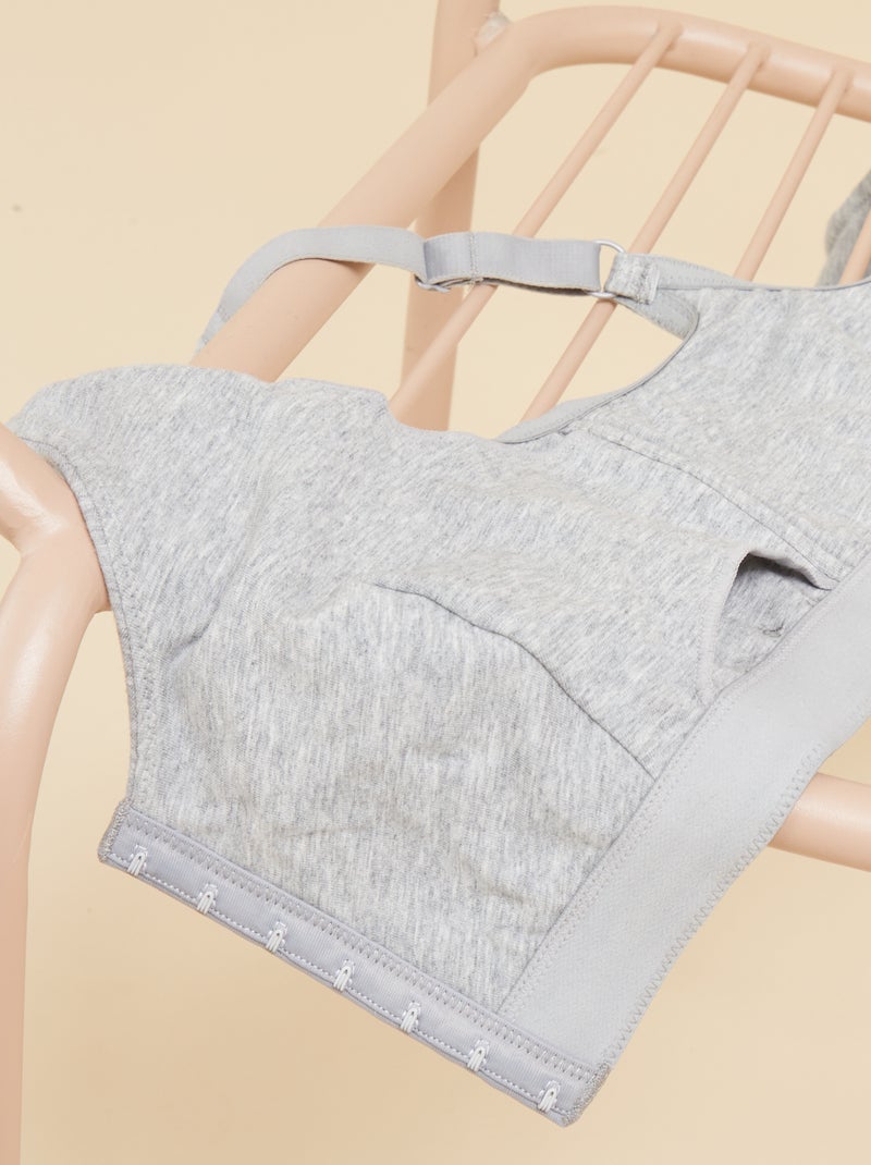 Brassière post-opératoire - Octobre Rose Gris chiné - Kiabi