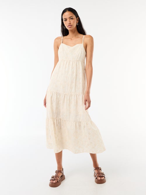 Broderie Anglaise Midi Dress with Adjustable Straps - Kiabi