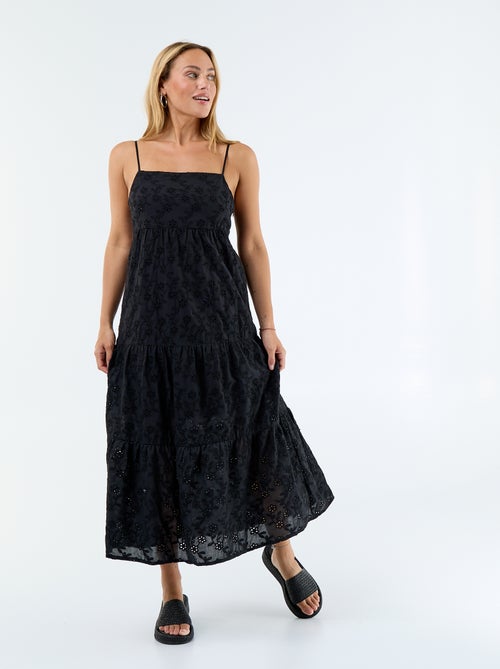 Broderie Anglaise Midi Dress with Adjustable Straps - Kiabi