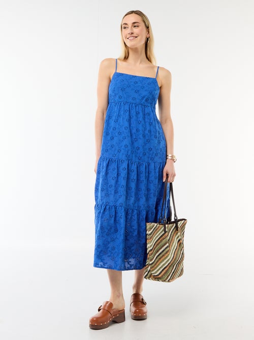Broderie Anglaise Midi Dress with Adjustable Straps - Kiabi