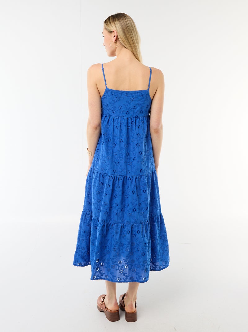 Broderie Anglaise Midi Dress with Adjustable Straps Blue - Kiabi