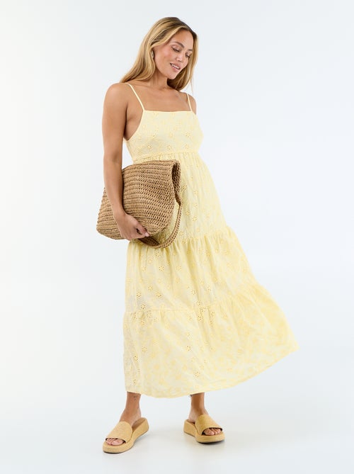 Broderie Anglaise Midi Dress with Adjustable Straps - Kiabi
