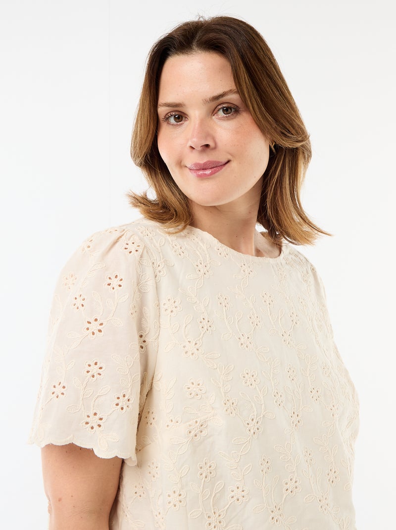 Broderie Anglaise Top Beige - Kiabi
