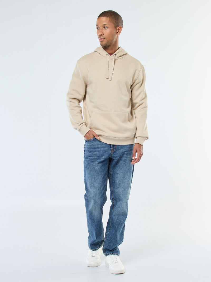 Brushed Fleece Hoodie with Kangaroo Pocket Beige - Kiabi