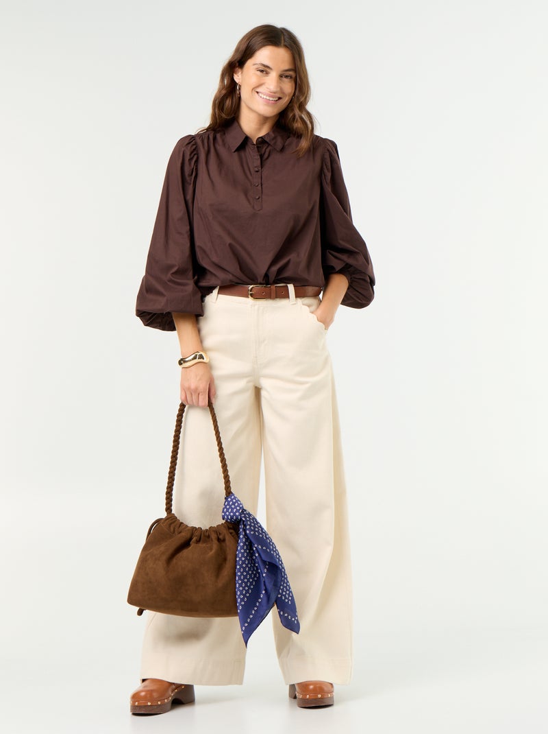 Button-down Collar Blouse Brown - Kiabi