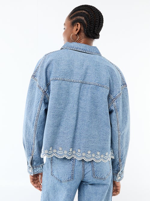 Button-Front Denim Jacket with Solid Cotton Embroidery - Kiabi