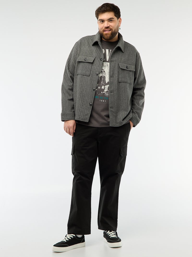 Button-Up Overshirt with Flap Pockets Grey - Kiabi