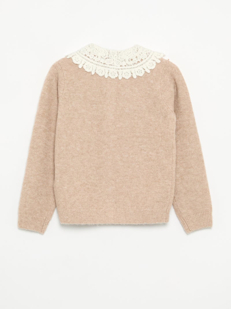 Buttoned Cardigan with Fancy Collar Beige - Kiabi