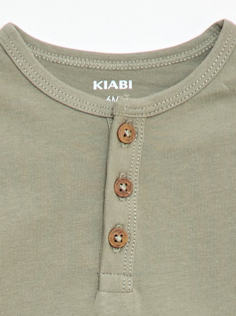 Buttoned Henley T-shirt Green - Kiabi