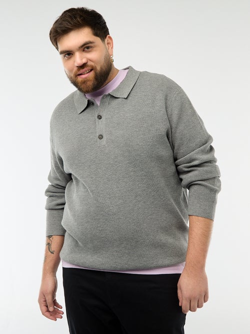 Buttoned Polo Collar Plain Sweater - Kiabi