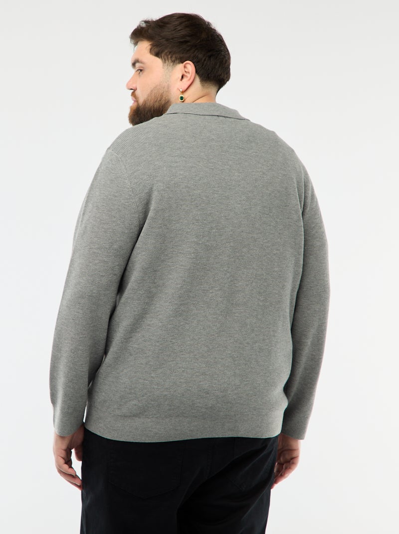 Buttoned Polo Collar Plain Sweater Grey - Kiabi
