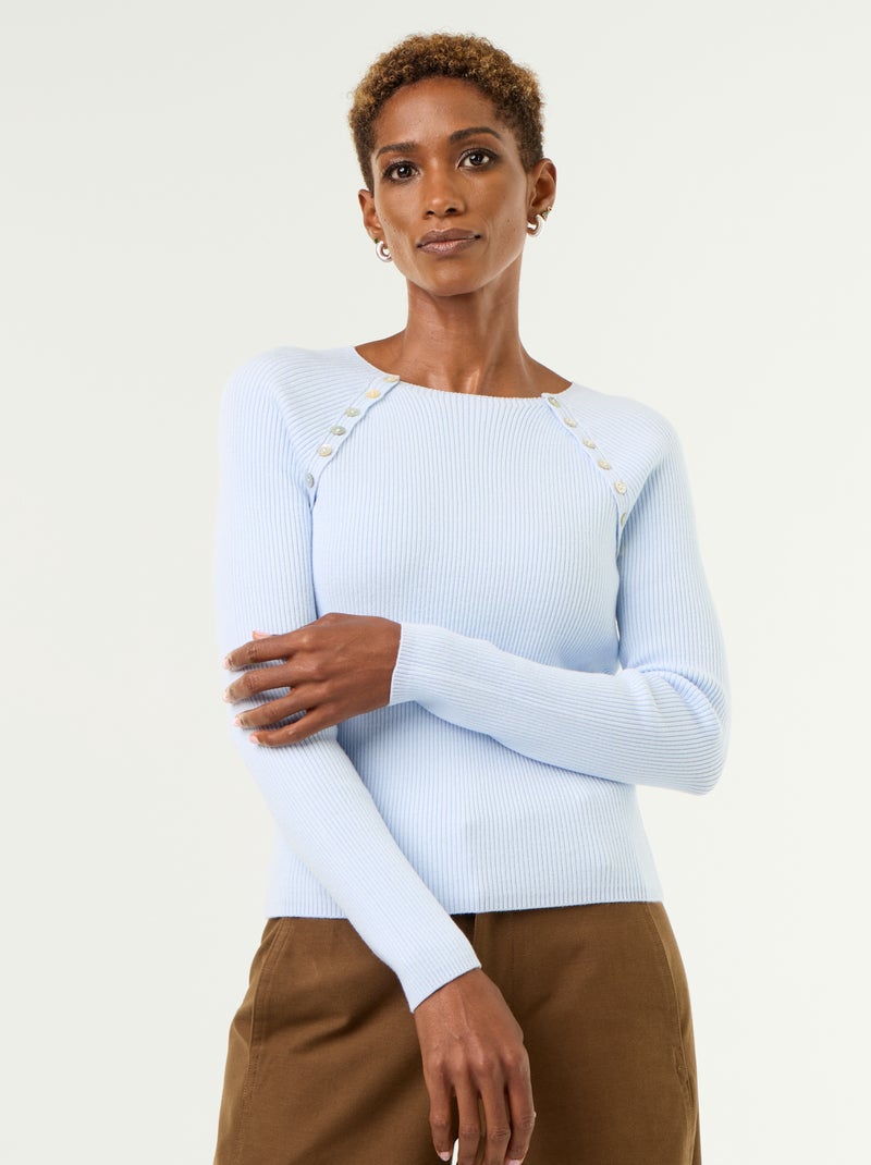 Buttoned raglan sleeve sweater Blue - Kiabi