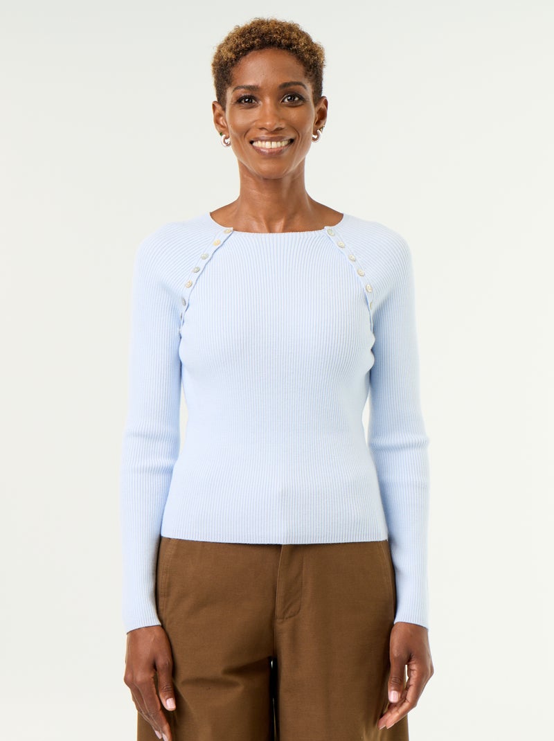 Buttoned raglan sleeve sweater Blue - Kiabi