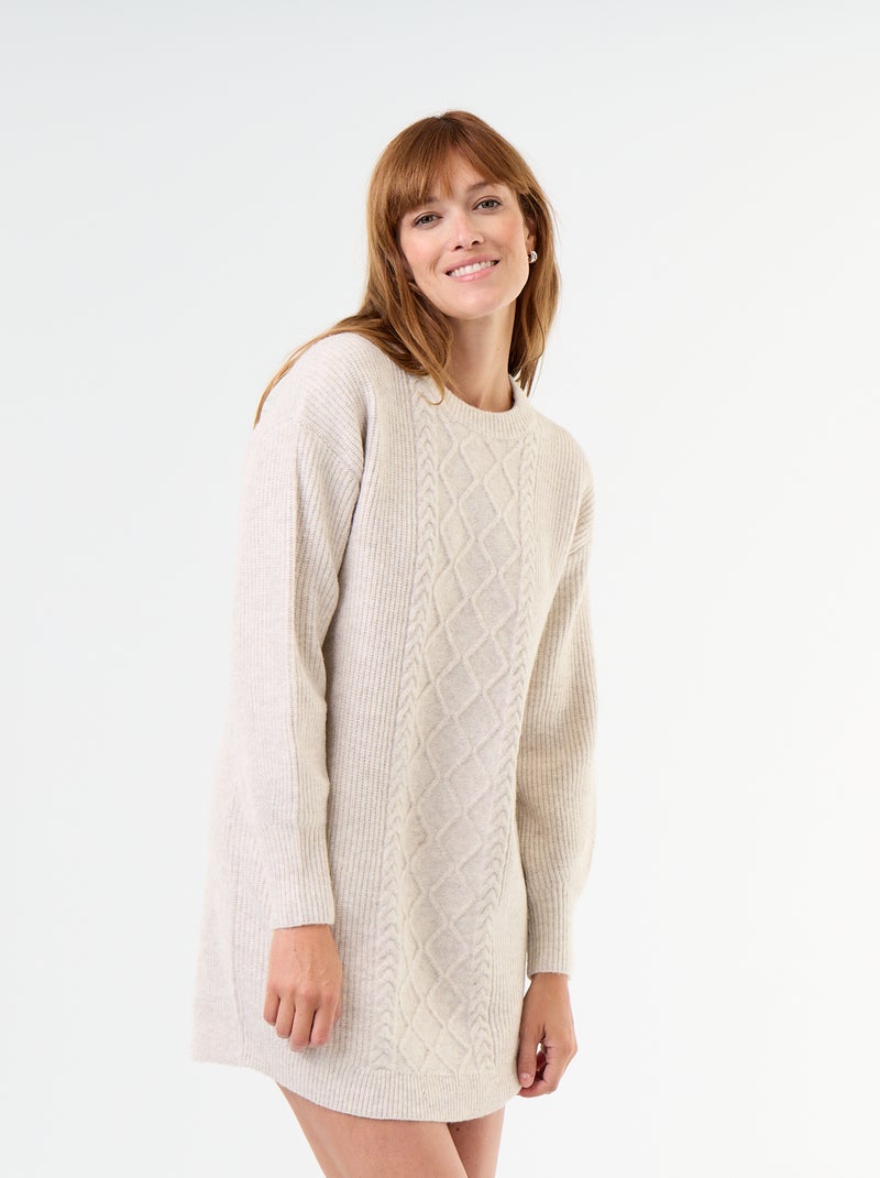 Cable knit sweater dress Beige - Kiabi