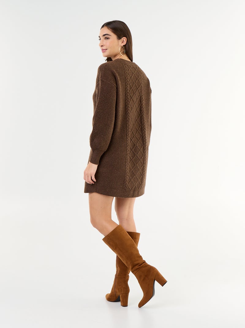 Cable knit sweater dress Brown - Kiabi
