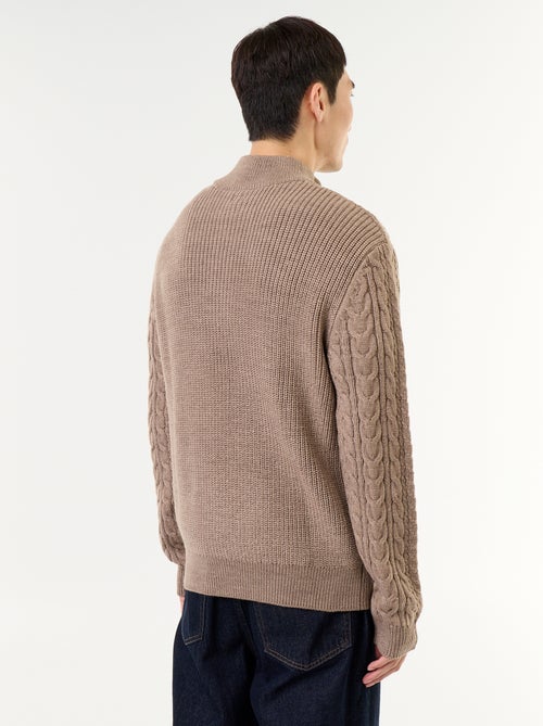 Cable Knit Zip-Up Funnel Neck Sweater - Kiabi