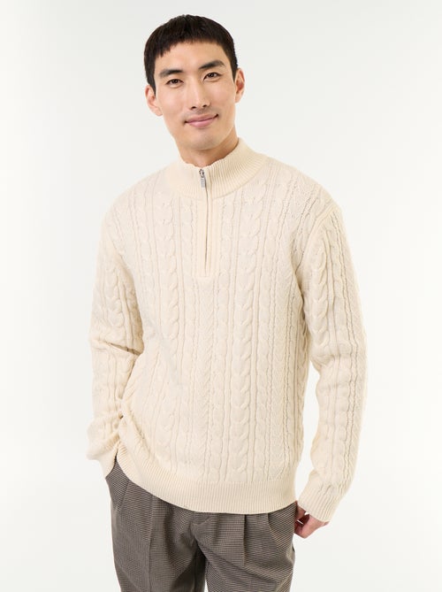 Cable Knit Zip-Up Funnel Neck Sweater - Kiabi