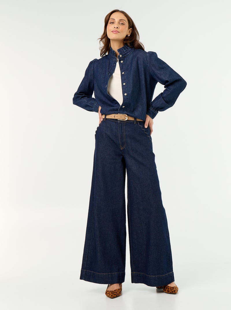 Camicetta in denim con collo a balze Blu - Kiabi