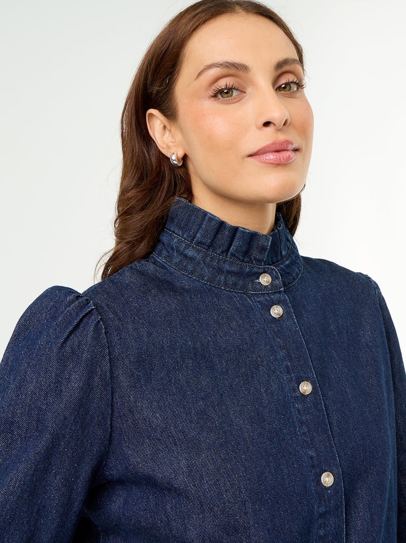 Camicetta in denim con collo a balze Blu - Kiabi