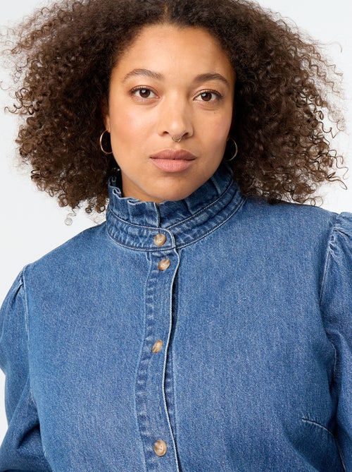 Camicetta in denim con collo alto a volant - Kiabi