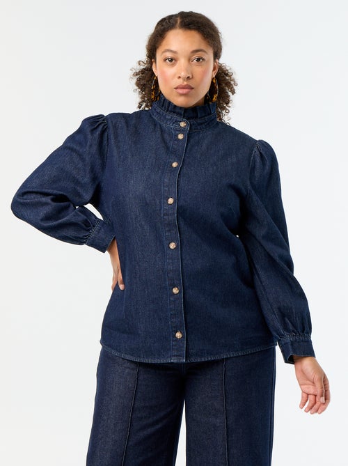 Camicetta in denim con collo alto a volant - Kiabi Camicetta in denim con collo alto a volant - Kiabi