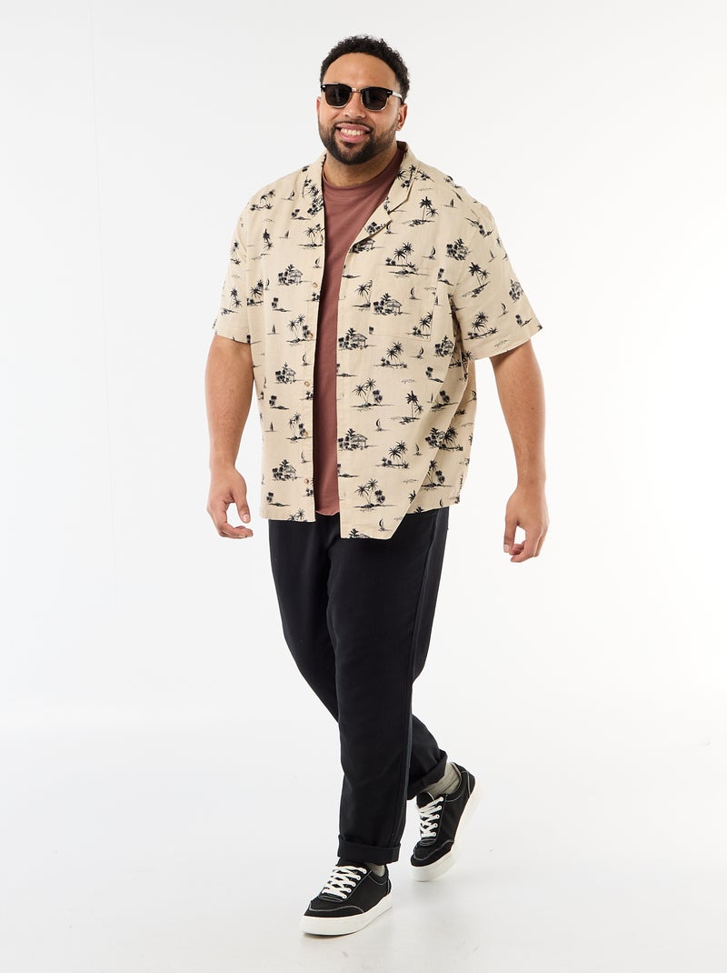 Camicia a maniche corte con motivo Beige - Kiabi