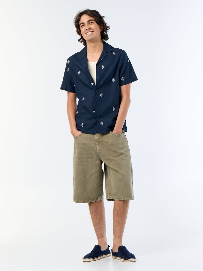Camicia a maniche corte con ricami Blu - Kiabi