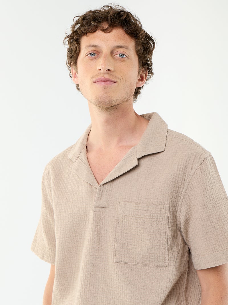 Camicia a maniche corte in maglia fantasia Beige - Kiabi