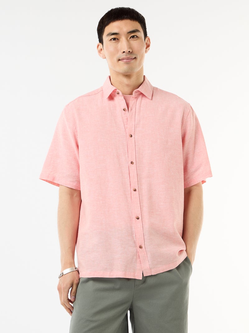 Camicia a maniche corte in misto lino Rosa chiaro - Kiabi
