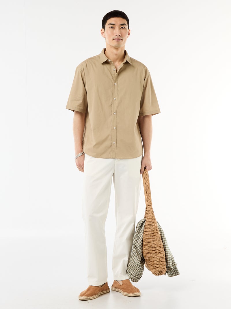 Camicia a maniche corte in popeline Beige - Kiabi