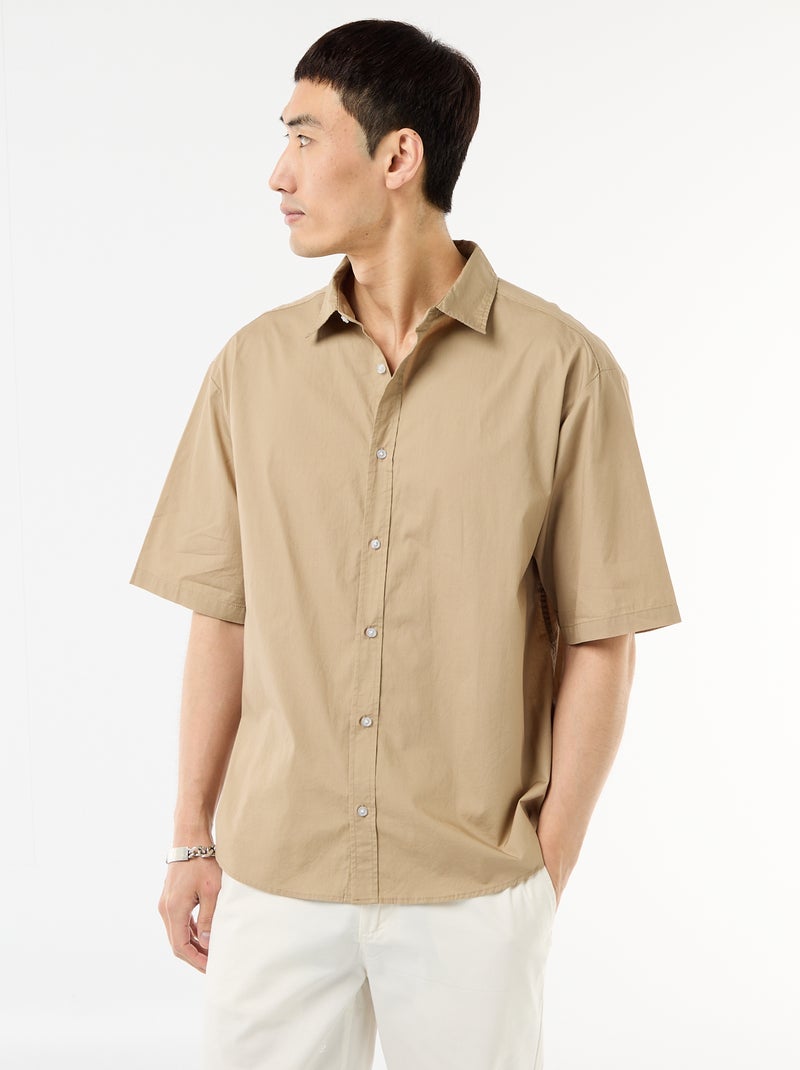 Camicia a maniche corte in popeline Beige - Kiabi