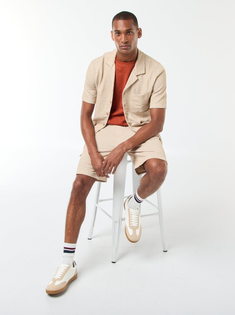 Camicia a maniche corte in tessuto effetto crespone - Beige - Kiabi