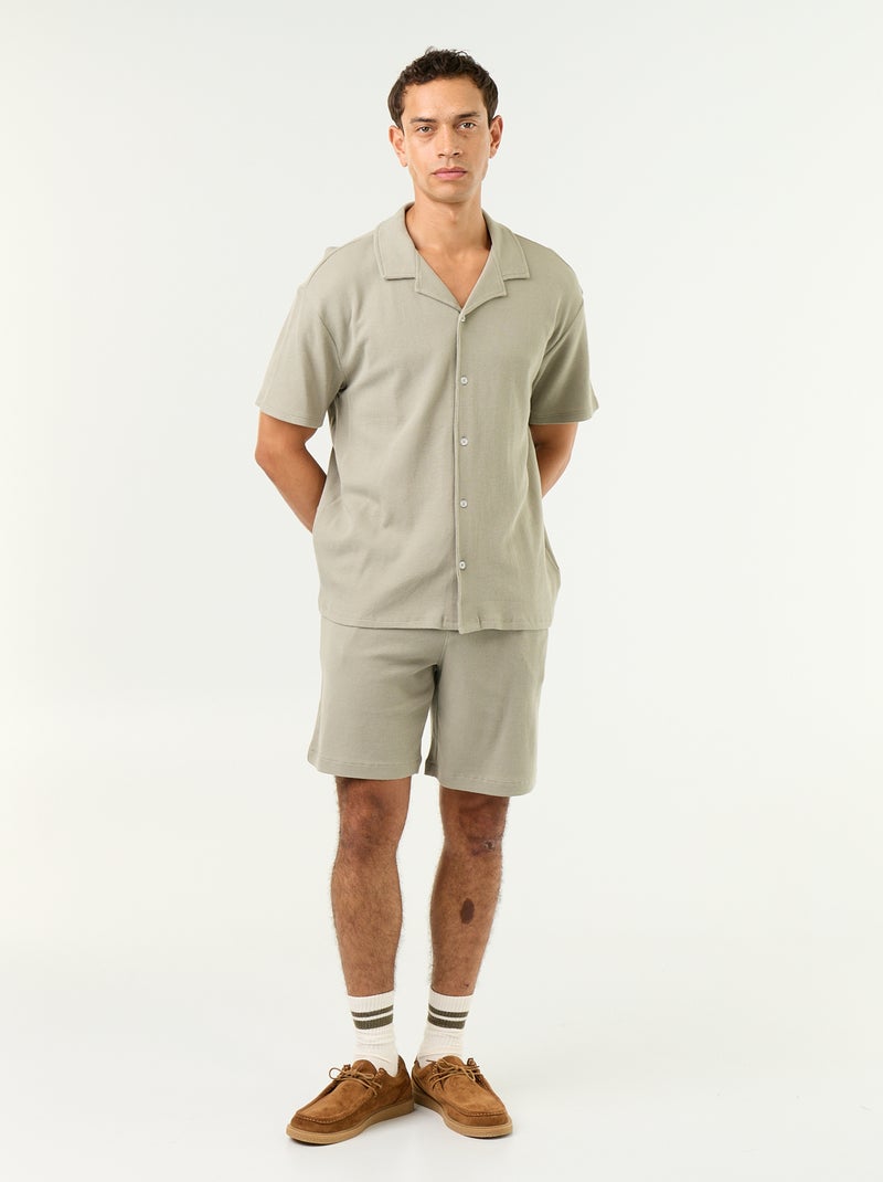 Camicia a maniche corte in tessuto goffrato Verde - Kiabi