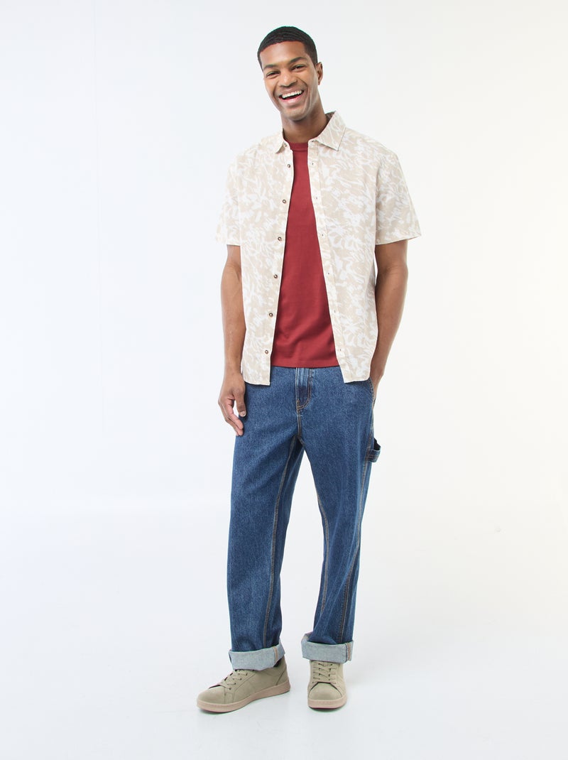 Camicia a maniche corte leggera con motivo Beige - Kiabi