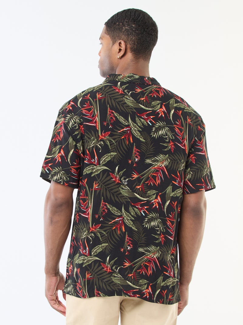 Camicia a maniche corte leggera con motivo Nero - Kiabi