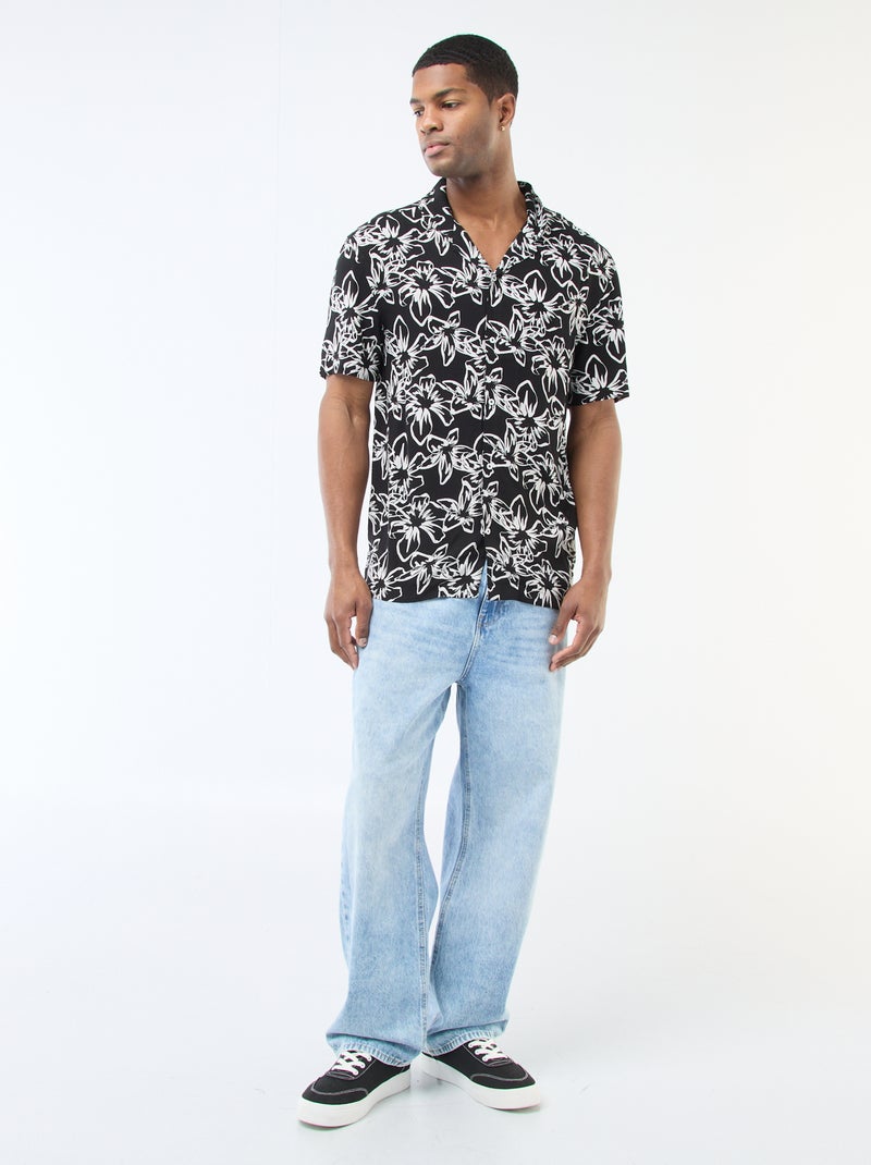 Camicia a maniche corte leggera con motivo Nero - Kiabi