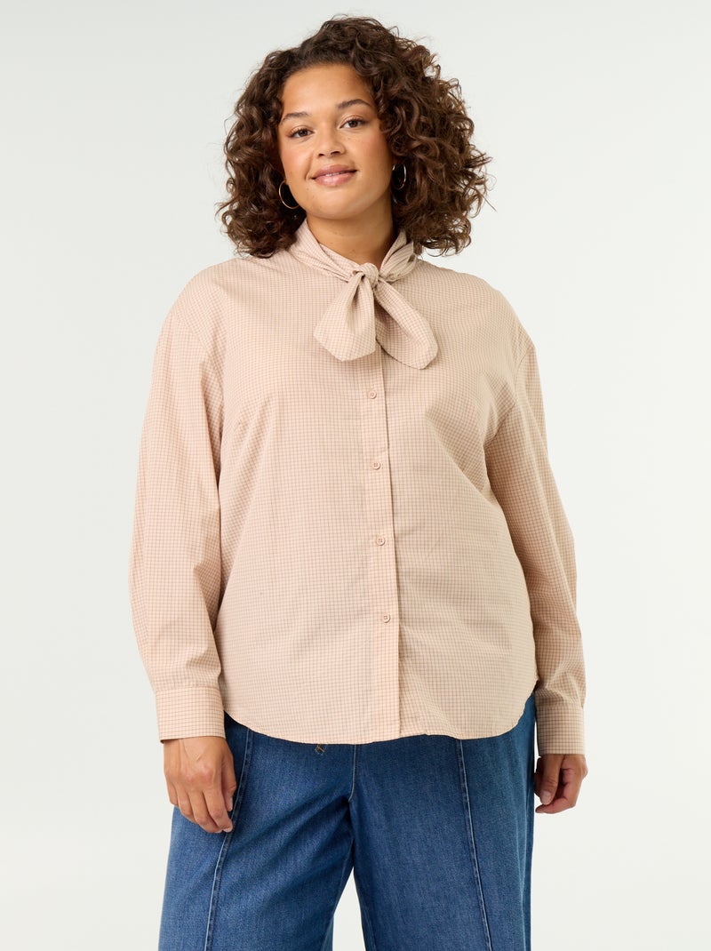 Camicia a maniche lunghe e collo lavallière Beige - Kiabi