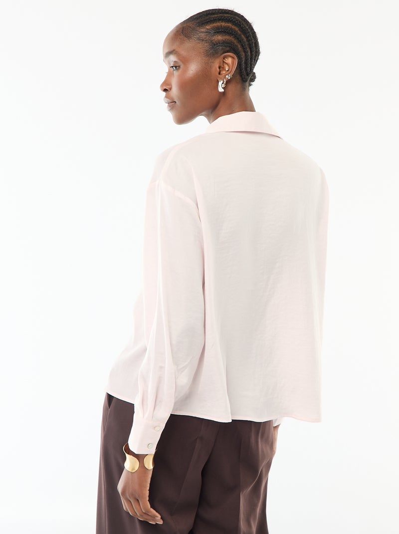 Camicia a maniche lunghe in raso tinta unita Rosa - Kiabi