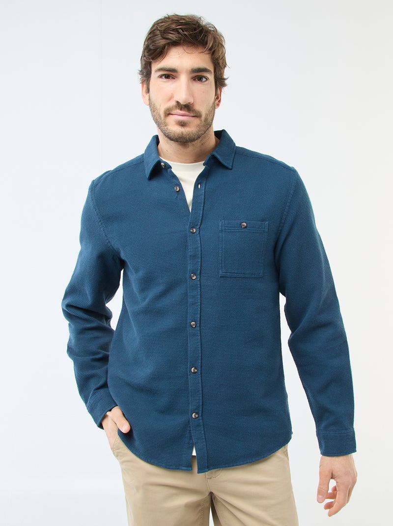 Camicia a maniche lunghe in tessuto goffrato Blu - Kiabi