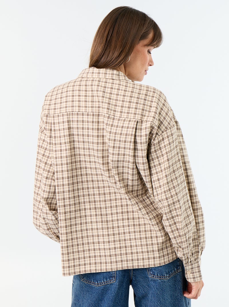 Camicia a quadri a maniche lunghe Beige - Kiabi