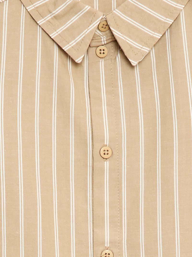 Camicia a righe a maniche corte in cotone Beige - Kiabi