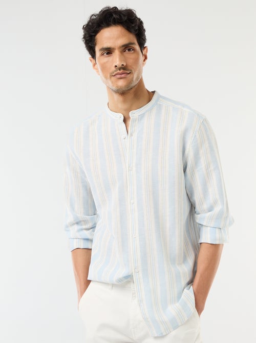 Camicia a righe con collo alla coreana e maniche arrotolabili - Kiabi