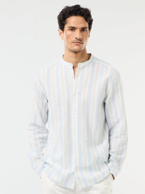 Camicia a righe con collo alla coreana e maniche arrotolabili - Kiabi