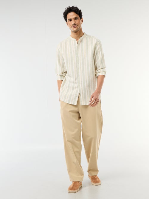 Camicia a righe con collo alla coreana e maniche arrotolabili - Kiabi