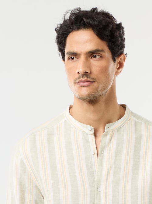 Camicia a righe con collo alla coreana e maniche arrotolabili - Kiabi