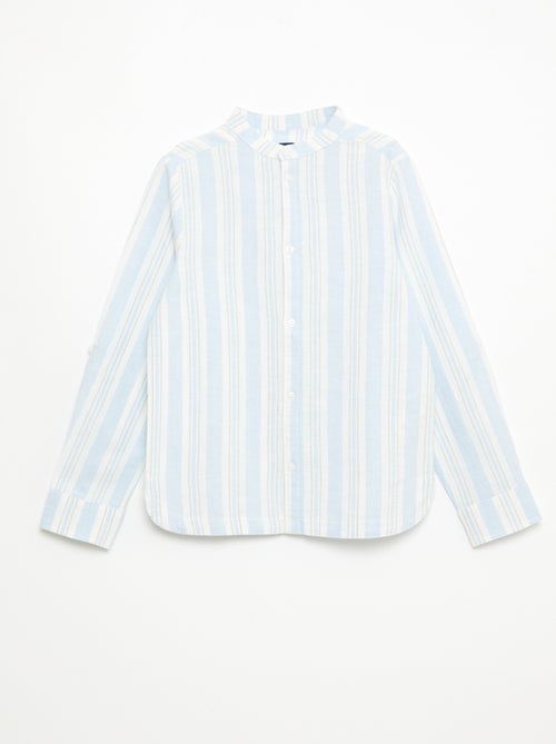 Camicia a righe con collo alla coreana in lino e cotone - Kiabi